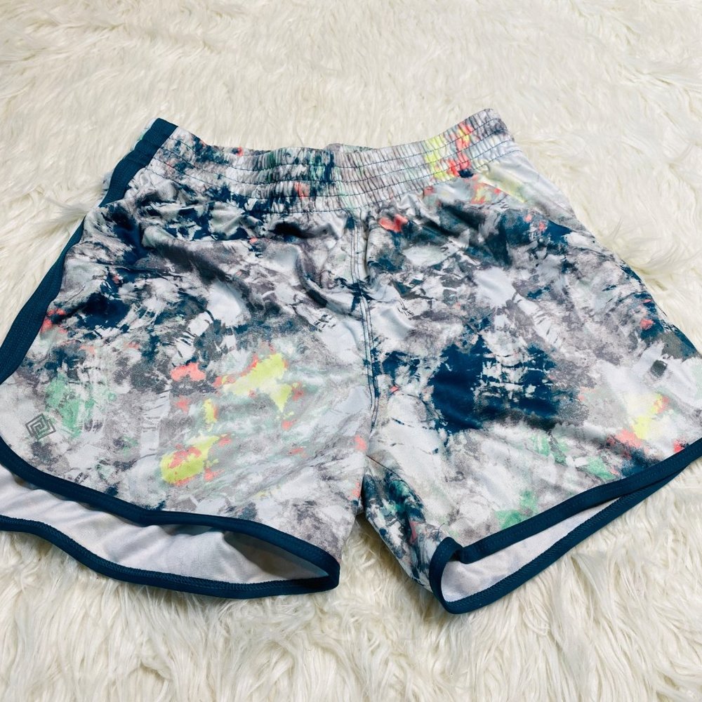 Zelos Womens Watercolor Print Teal Trim 4" Inseam Running Shorts Multicolored Sm - Picture 5 of 6